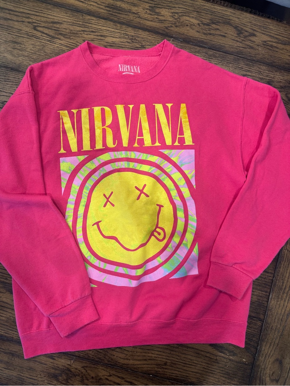 NIRVANA Hot Pink Sweatshirt with Yellow Graphic